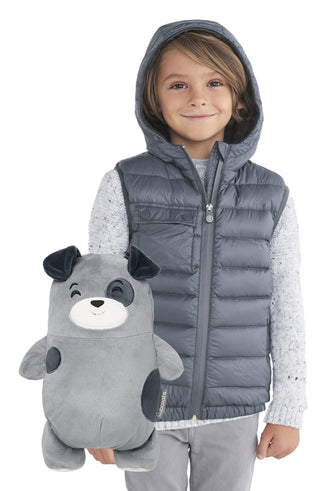 Cubcoats Boys Pimm The Puppy 2 in 1 Transforming Down Vest Hoodie & Soft Plushie Grey