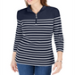 Karen Scott Women's Striped Zip Neck Top Navy Size Petite S