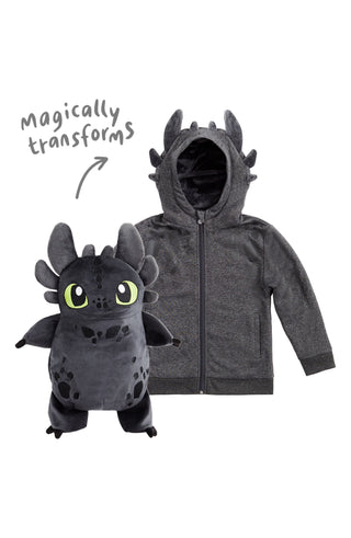 Cubcoats Kids Transforming 2 in 1  Unisex Toddler X Dreamworks How to Train Your Dragon(TM) Toothless 2-in-1 Stuffed Animal Hoodie Gray