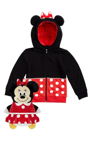 Cubcoats Transforming 2 in 1 Toddler Unisex Disney Minnie Mouse 2-in-1 Stuffed Animal Hoodie Red