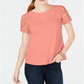Charter Club Women's Cotton Embroidered T-Shirt Orange Size Petite XL
