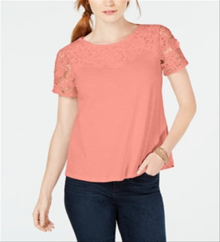 Charter Club Women's Cotton Embroidered T-Shirt Orange Size Petite XL