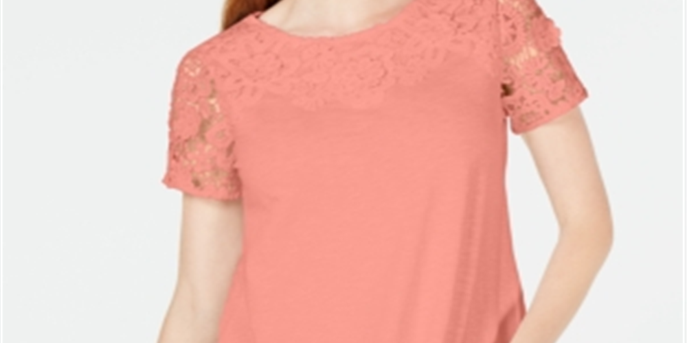Charter Club Women's Cotton Embroidered T-Shirt Orange Size Petite XL
