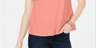 Charter Club Women's Cotton Embroidered T-Shirt Orange Size Petite XL