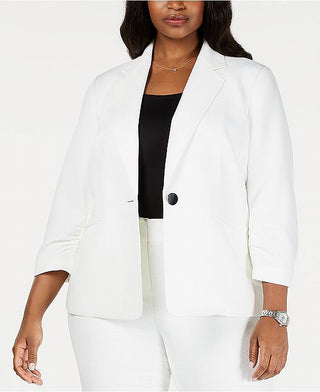 Kasper Women's Plus Textured Single Button Jacket White Size 22W