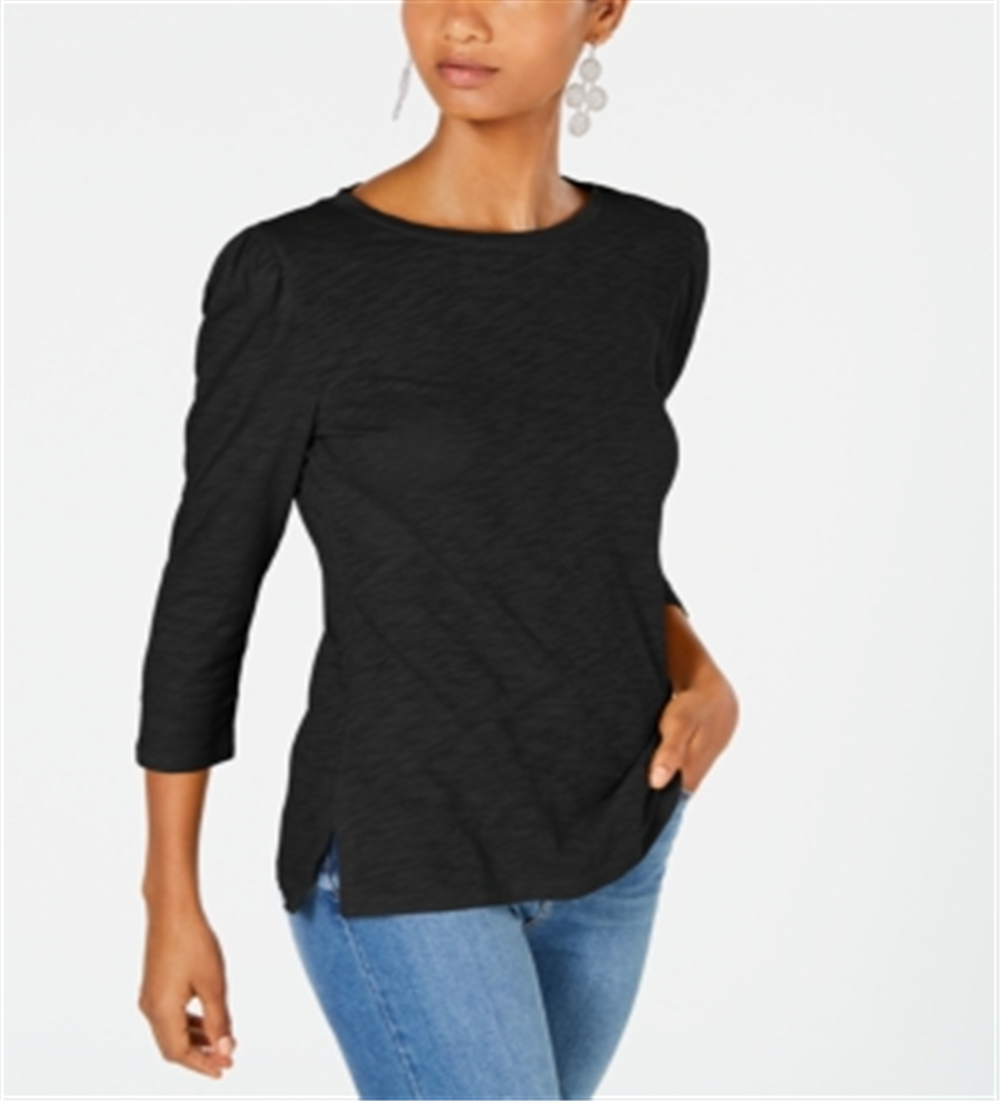 INC International Concepts Women's Puff Sleeve Top Black Size PP