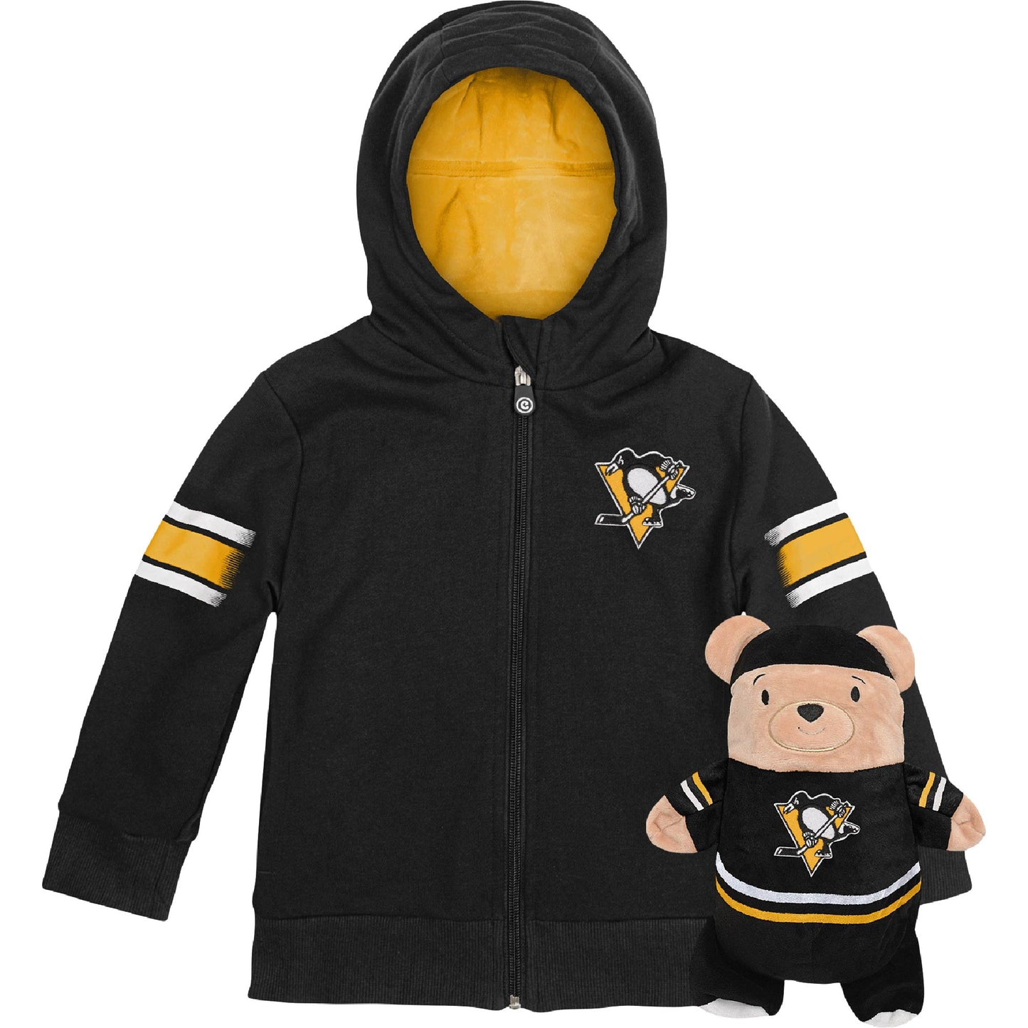 Cubcoats Transforming 2-in-1 Unisex Preschool Black Pittsburgh Penguins Full-Zip Hoodie & Soft Plushie Black