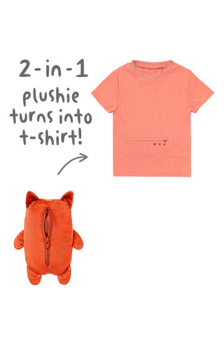 Cubcoats Kid's Toddler Flynn the Fox 2-in-1 Stuffed Animal T-Shirt Orange