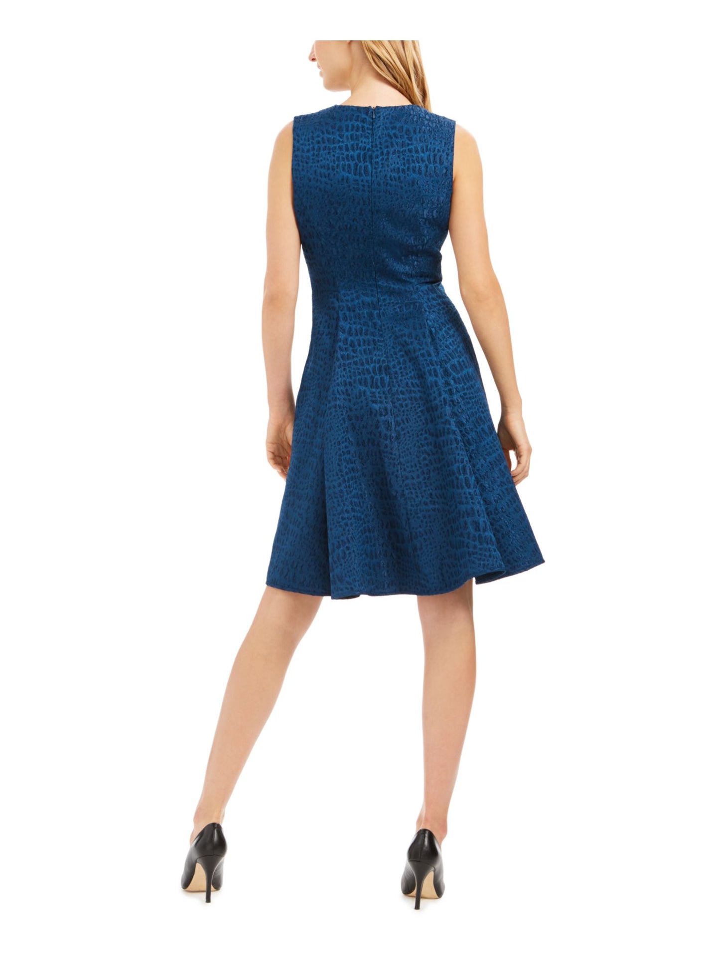 Calvin Klein Women's Croc Embossed Fit Flare Maxi Dress Blue Size 12