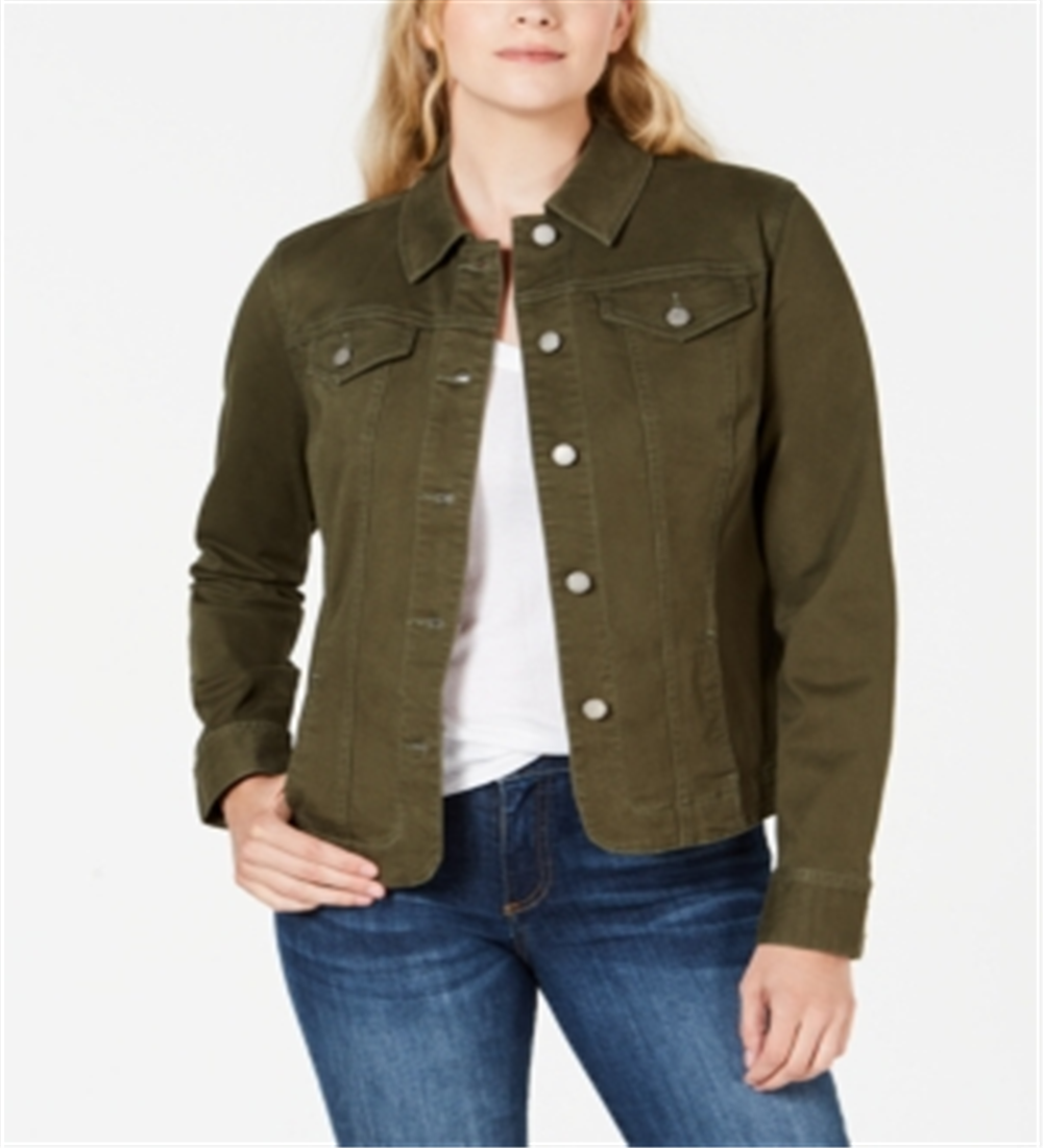Charter Club Women's Denim Jacket Olive Size Petite S/M