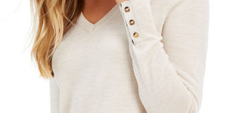 Charter Club Women's Cuffed V Neck T-Shirt Top Brown Size XX-Large