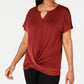 JM Collection Women's Short Sleeve Keyhole Wear to Work Top Red Size Large