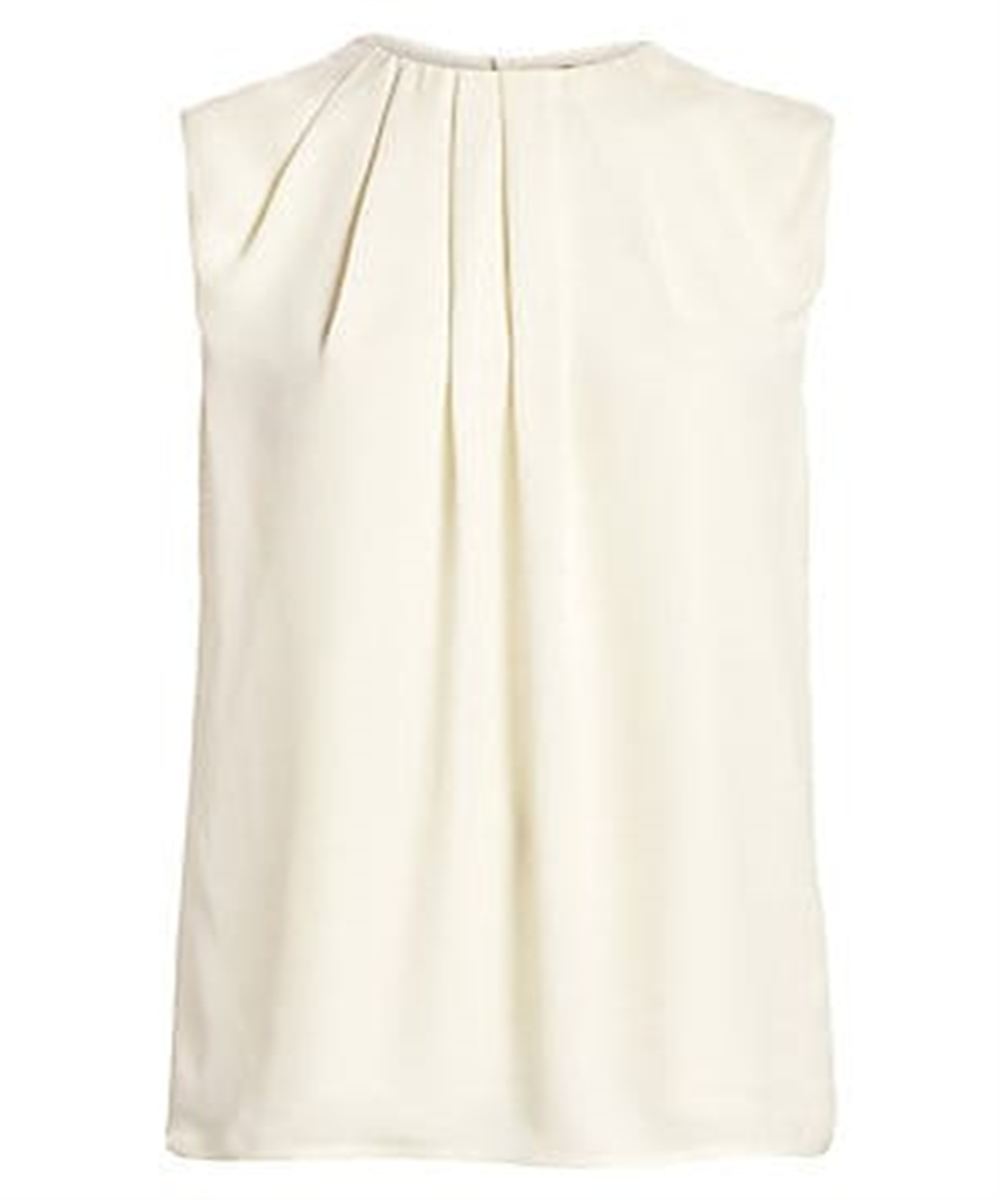 St. John Collection Women's Satin Silk Georgette Shell with Pleat Drape Top White Size Petite