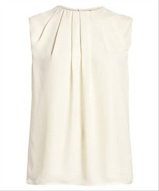 St. John Collection Women's Satin Silk Georgette Shell with Pleat Drape Top White Size Petite
