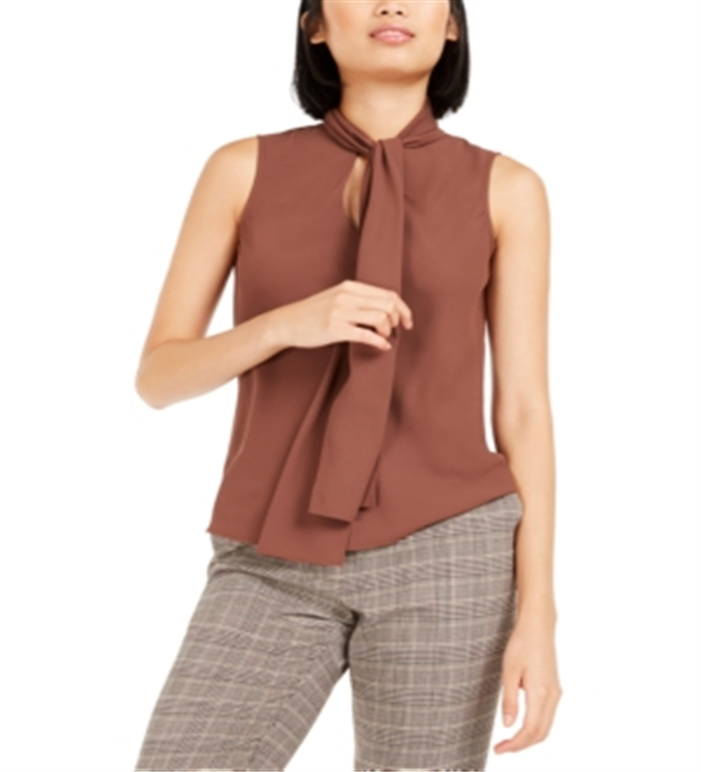 Bar III Women's Bow Neck Blouse Brown Size XX-Small