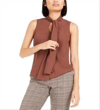 Bar III Women's Bow Neck Blouse Brown Size XX-Small