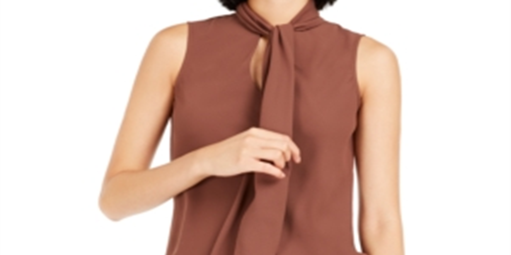 Bar III Women's Bow Neck Blouse Brown Size XX-Small