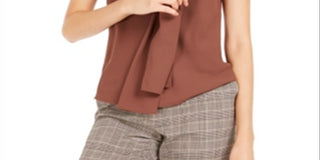 Bar III Women's Bow Neck Blouse Brown Size XX-Small