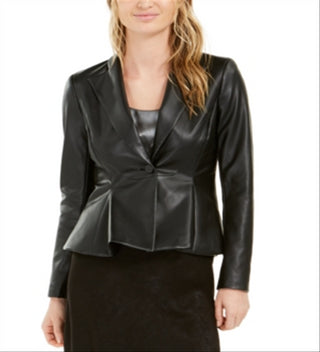 Bar III Women's Faux Leather Peplum Jacket Black Size 4