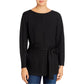 Kenneth Cole New York Women's the Timeless Knot Front Crew Neck Tunic Top Black Size XXS