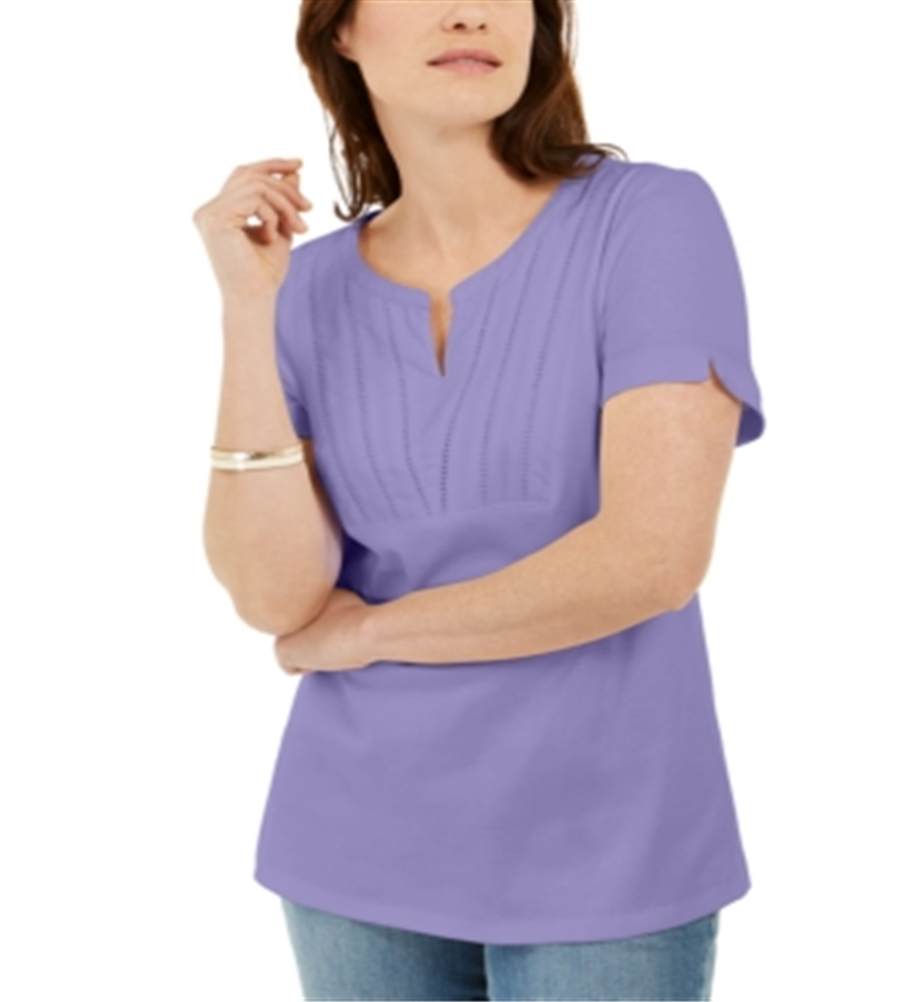 Karen Scott Women's Woven Split Neck Top Purple Size S
