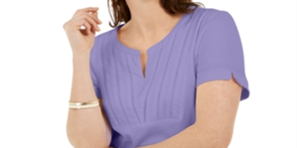 Karen Scott Women's Woven Split Neck Top Purple Size S