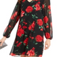 INC International Concepts Women's Rose Print Chiffon Bow Back Dress Black Size X-Large