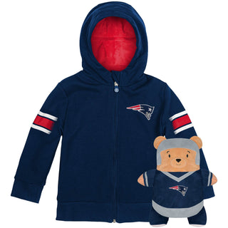 Cubcoats Boy's Toddler England Patriots 2-in-1 Transforming Full-Zip Hoodie & Soft Plushie Navy