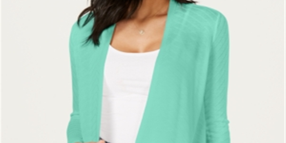 Charter Club Women's Geo Stitch Completer Sweater Blue Size Petite