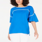Alfani Women's Piped Flutter Sleeve Top Blue Size Petite