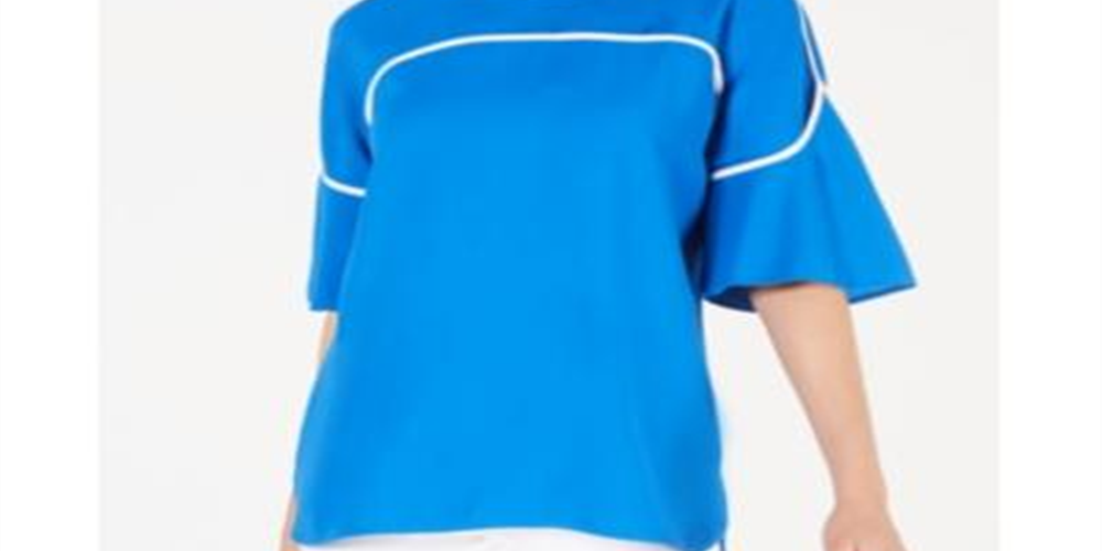Alfani Women's Piped Flutter Sleeve Top Blue Size Petite