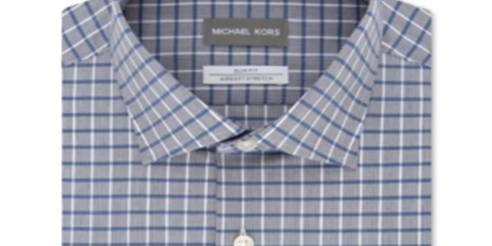 Micheal Kors Men's Slim Fit Airsoft Stretch Performance Check Dress Shirt Blue Size 16.5X34X35
