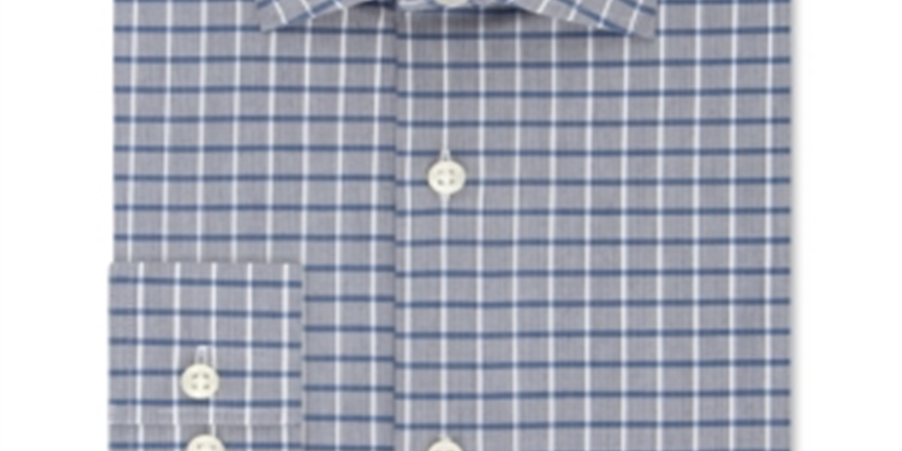 Micheal Kors Men's Slim Fit Airsoft Stretch Performance Check Dress Shirt Blue Size 16.5X34X35