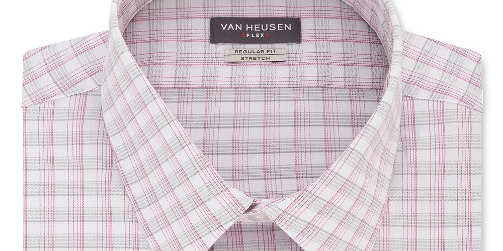 Van Heusen Men's Classic Regular Fit Wrinkle Free Performance Stretch Flex Collar Plaid Dress Shirt Gray Size 16.5X32X33