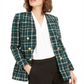 Bar III Women's Plaid Open Front Double Breasted Jacket Green Size 14