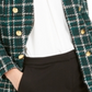 Bar III Women's Plaid Open Front Double Breasted Jacket Green Size 14