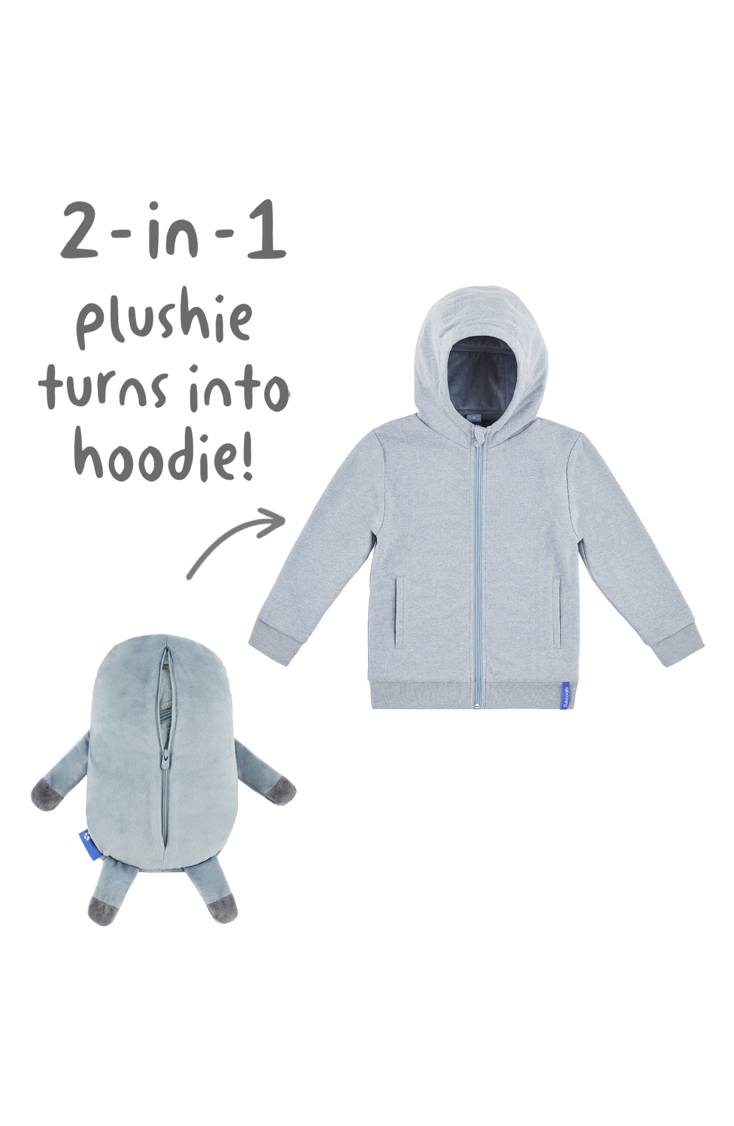 Cubcoats Kid's Toddler Sloth 2-in-1 Stuffed Animal Hoodie Blue