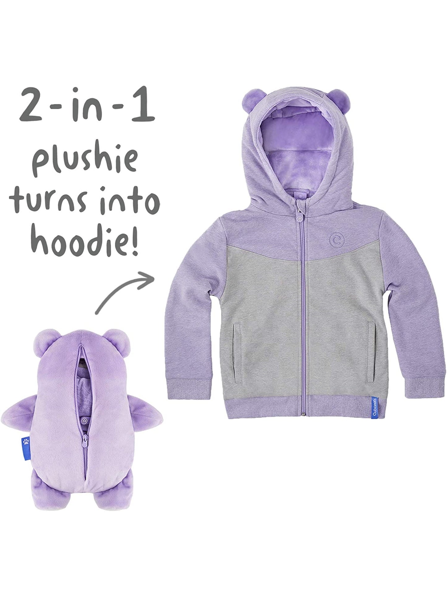 Cubcoats Toddler  Big Girl's Bori the Bear 2 in 1 Stuffed Animal Hoodie Purple