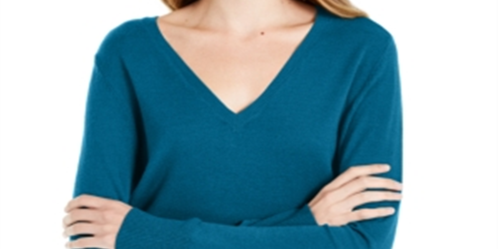 Maison Jules Women's V Neck Sweater Blue Size X-Small