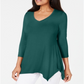 JM Collection Women's V Neck Handkerchief Hem Top Green Size Large