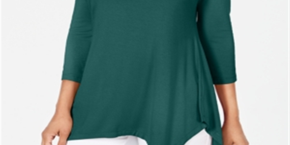 JM Collection Women's V Neck Handkerchief Hem Top Green Size Large