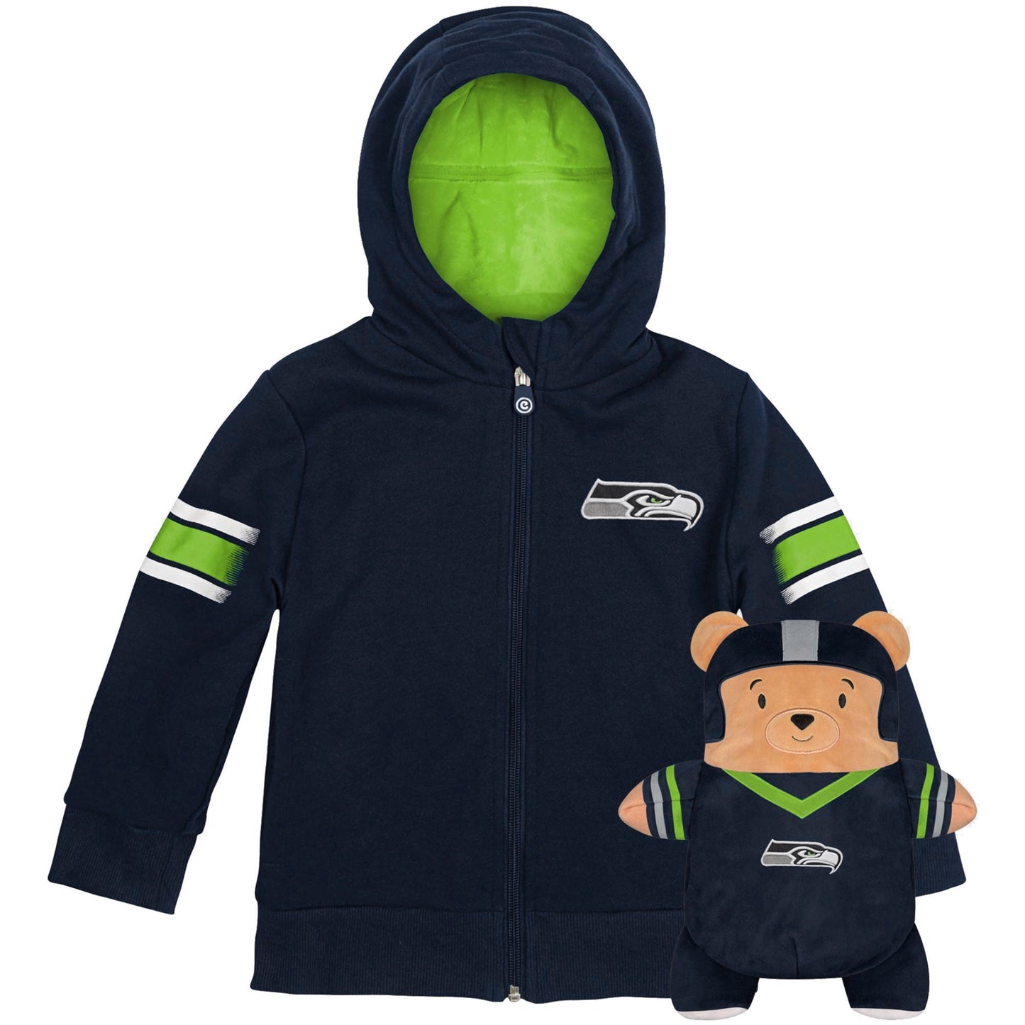 Cubcoats Boy's Toddler Seattle Seahawks 2-in-1 Transforming Full-Zip Hoodie & Soft Plushie Blue Size 3T
