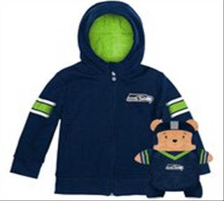 Cubcoats Boy's Toddler Seattle Seahawks 2-in-1 Transforming Full-Zip Hoodie & Soft Plushie Blue Size 3T