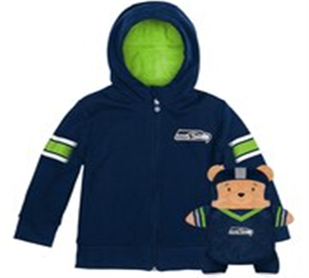 Cubcoats Boy's Toddler Seattle Seahawks 2-in-1 Transforming Full-Zip Hoodie & Soft Plushie Blue Size 8