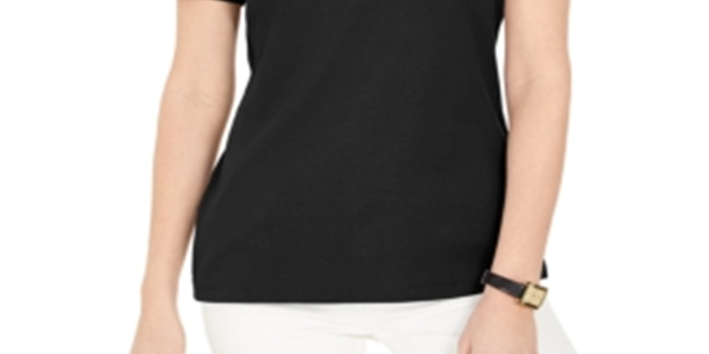 Karen Scott Women's Eyelet Shoulder V Neck Top Black Size Large