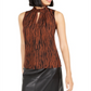 Bar III Women's Animal Print Mock Neck Keyhole Top Brown Size Small