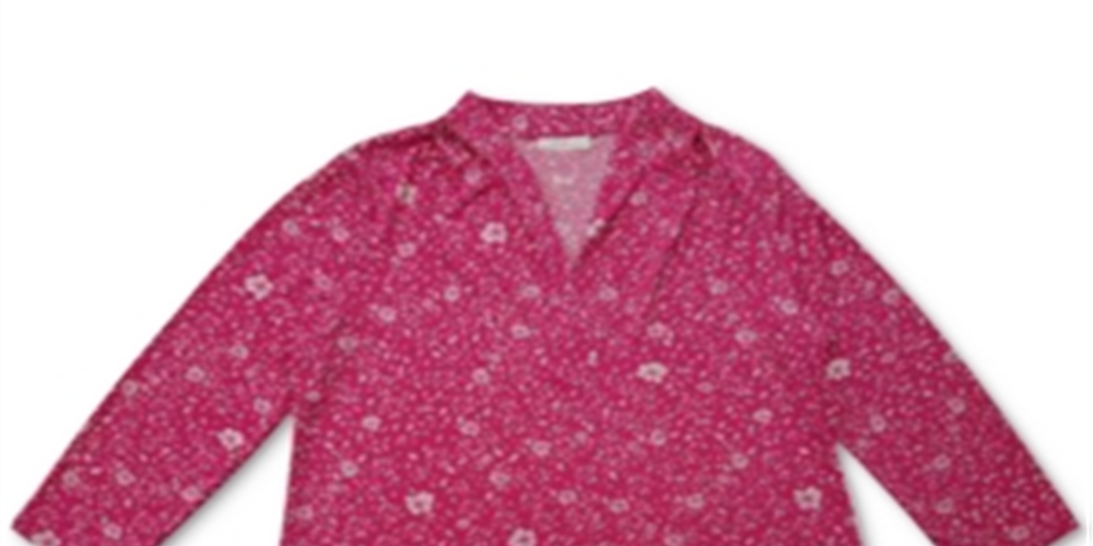 Charter Club Women's Floral Print Pleated V Neck Top Pink Size Small