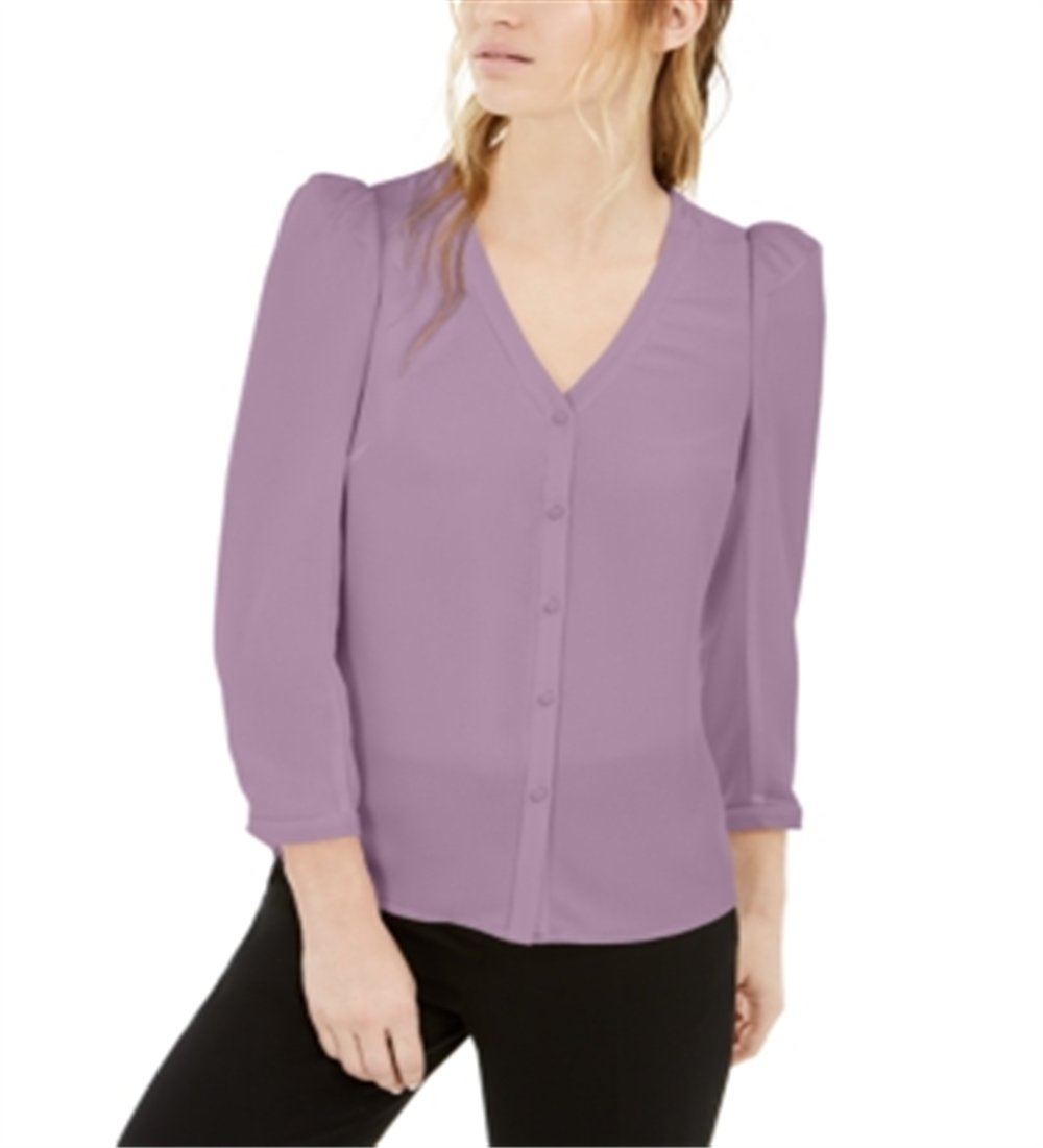 Bar III Women's Puff Sleeve Button up Blouse  Lavender Size Small
