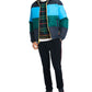 Tommy Hilfiger Women's Water Repellant Striped Puffer Coat Blue Size Large