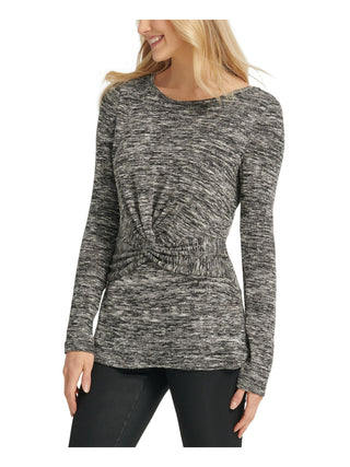 DKNY Women's Heathered Twist Front Top Gray Size Small